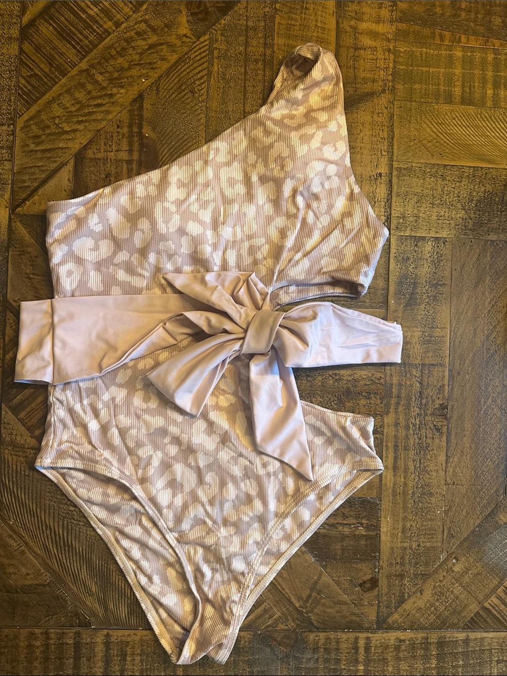Pink Lily One-Shoulder Tie-Waist Leopard Print Swimsuit - Cream